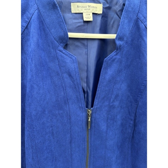 Studio Works Woman 20W Blue Faux Suede Zip Jacket Plus Size Career Blazer - Picture 3 of 7